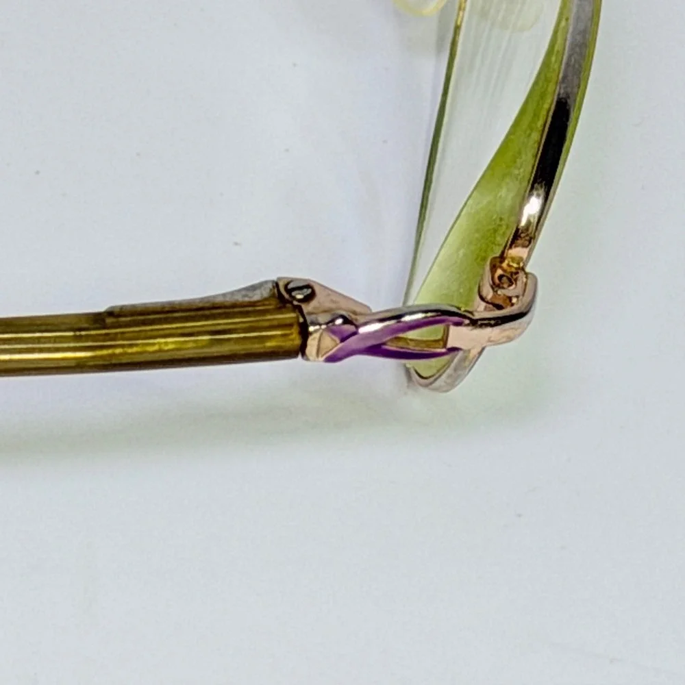 Vintage Gold Oval Metal Eyeglasses Purple Ribbon Detail Librarian Frames
